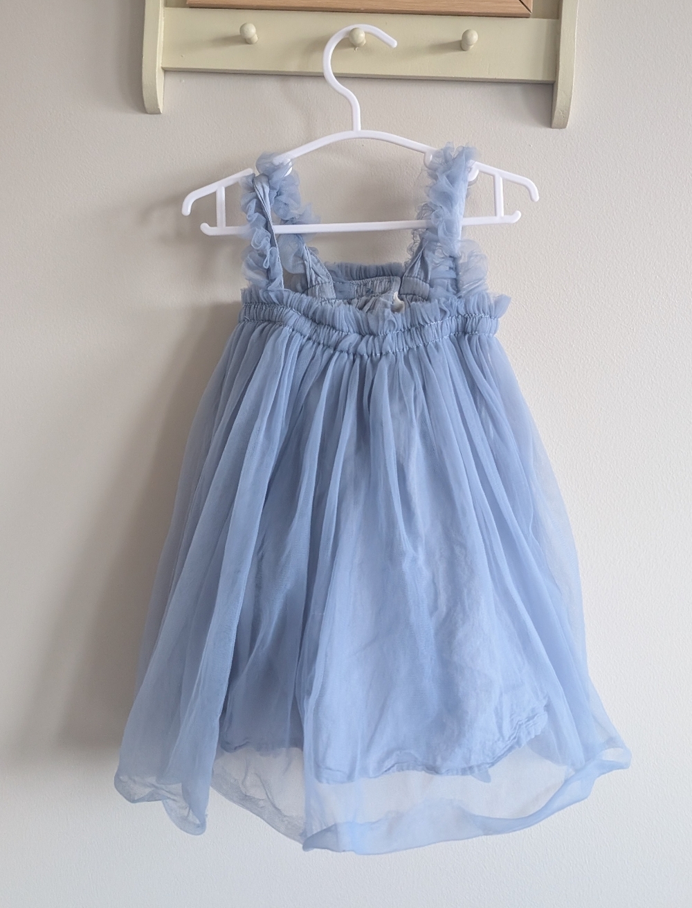 Soft Blue Tulle Dress with Ruffle Straps for Girls